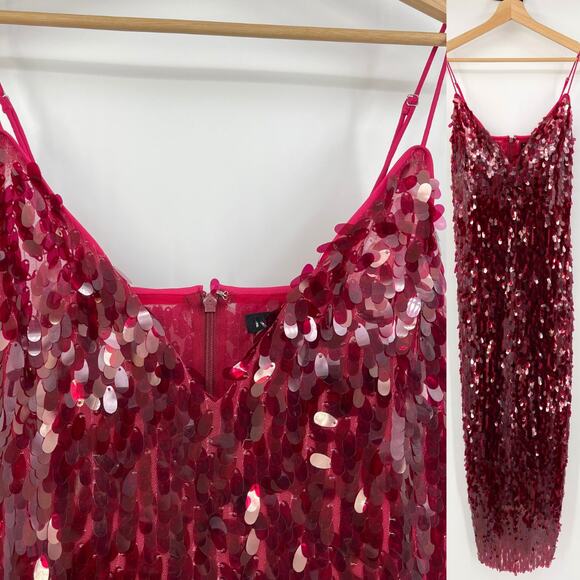 NBD | Ruby Red Sequin Paillettes Maxi Slip Dress S - Picture 1 of 16